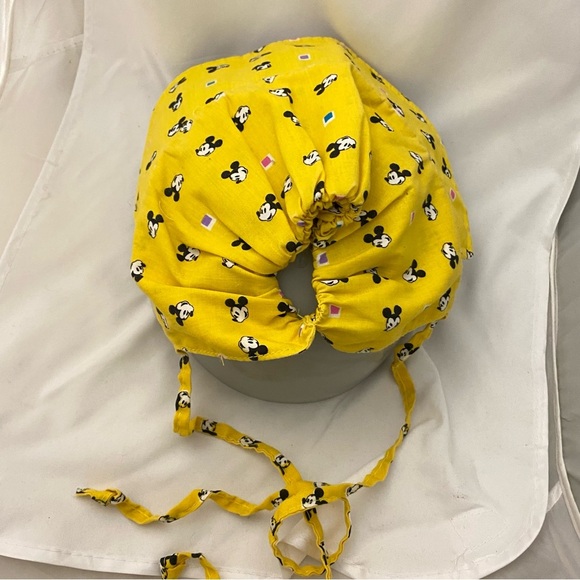 Vintage Yellow Mickey Mouse Disney Bonnet Hat Visor KIDS CHILD Size Tie Back - Picture 4 of 12